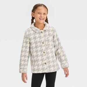 Girls' Button-Down 'Houndstooth' Shacket - Cat & Jack Gray/Cream S - NWT